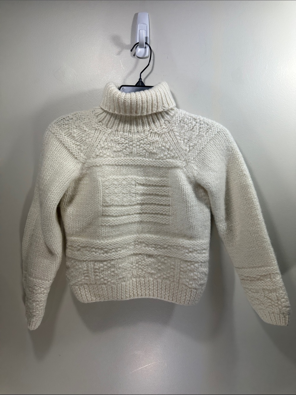 Polo Jeans Co. Ralph Lauren Wool Cream Cable Knit Turtleneck Sweater Flag Small